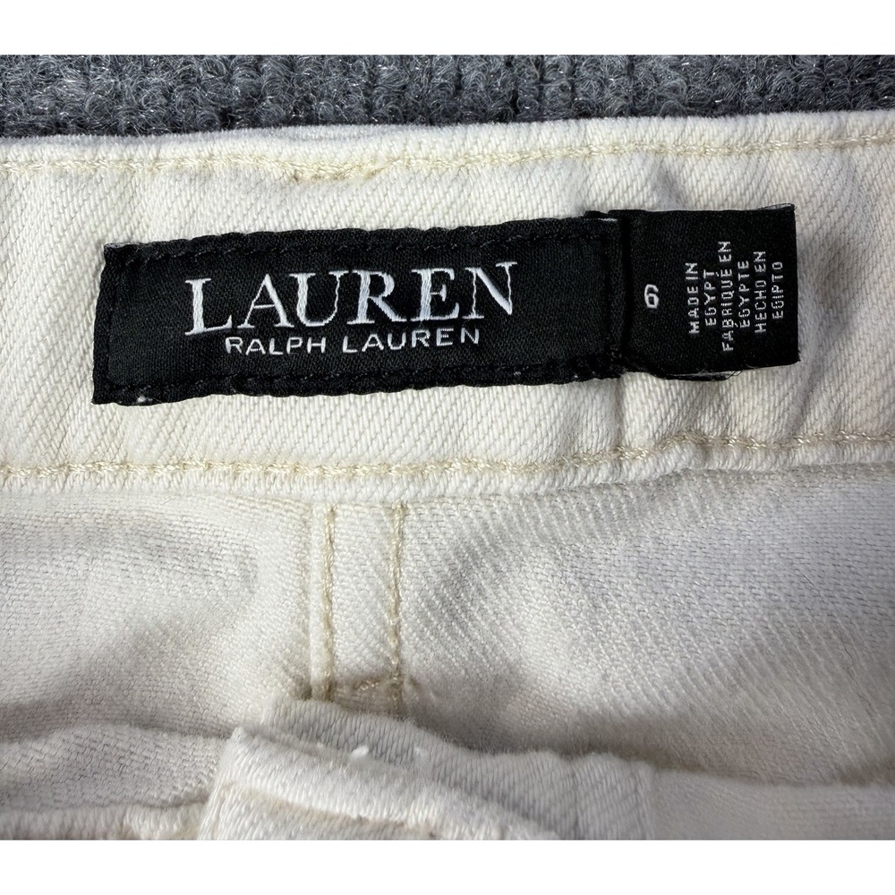 Lauren Ralph Lauren Ivory Denim Skirt Womens 6 Button Front 100% Cotton Midi - Picture 4 of 11